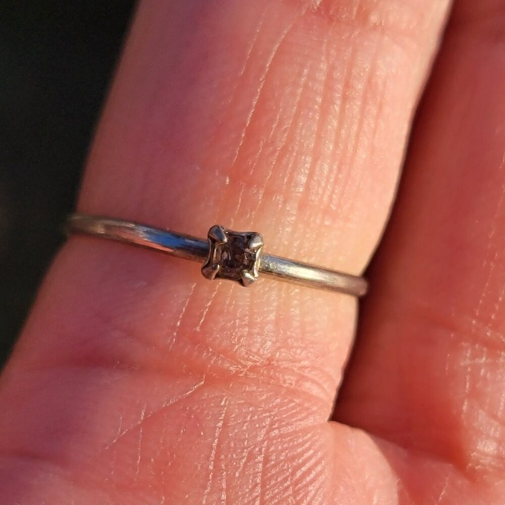 Dainty minimalist smoky topaz stamped STER silver ring - Picture 7 of 15